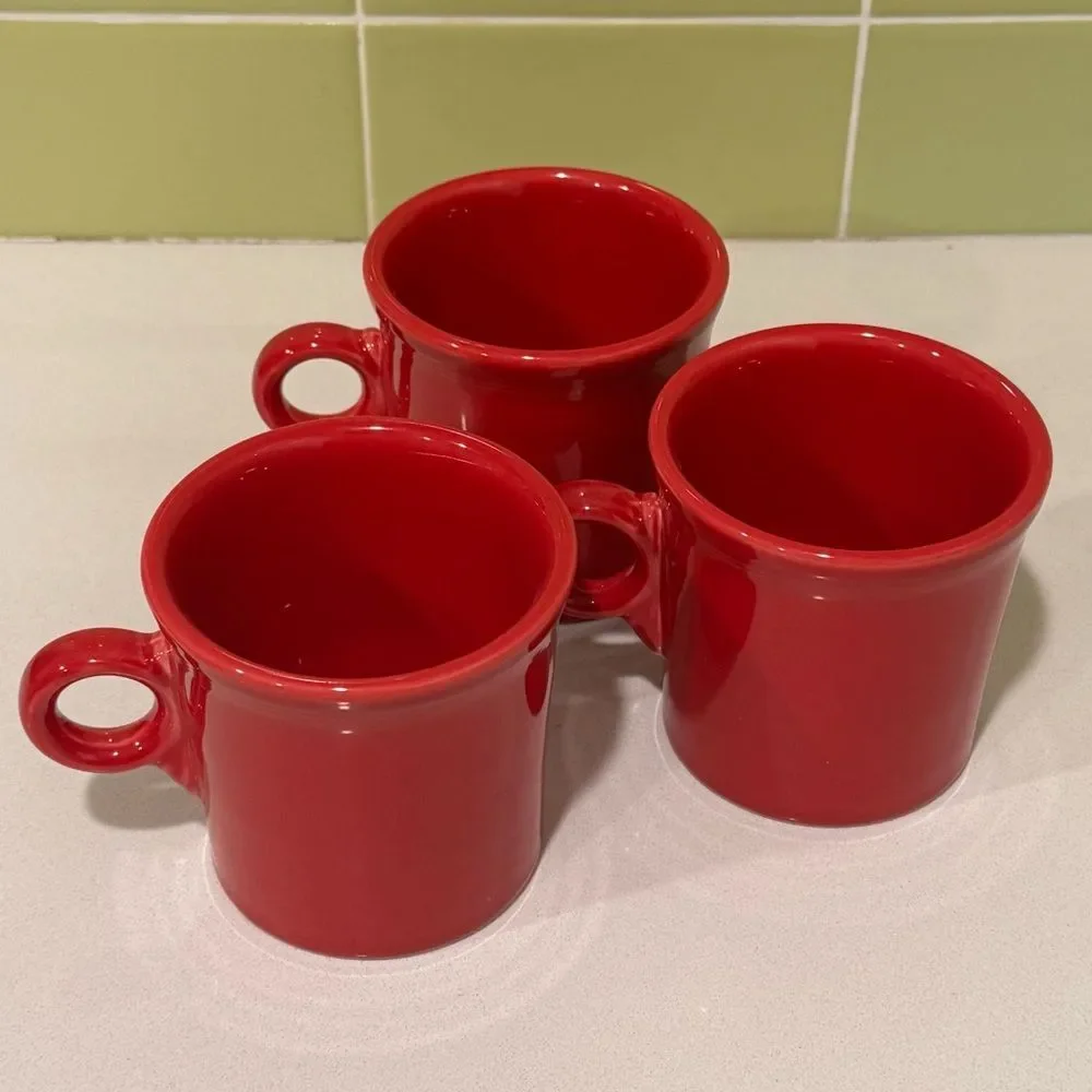 Vintage Fiesta Classic Ring Handle Mugs Set of 3 — Red 10¼-oz Collectible